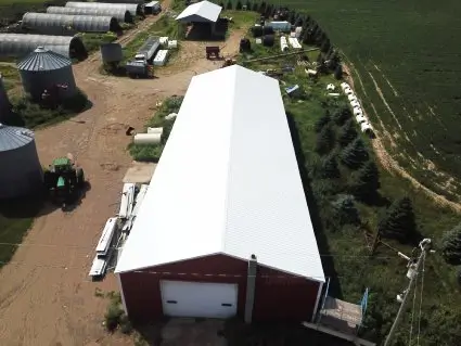 Commercial roofing project, drone shot, lg